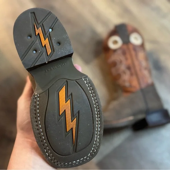 Old West Brown and Gray Kids Boots - Picture 4 of 4